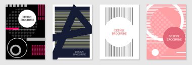 Geometrik kapak tasarımı, hazır. Memphis tarzında soyut sıradışı bir geçmiş. Rastgele sıralanmış parlak geometrik şekiller
