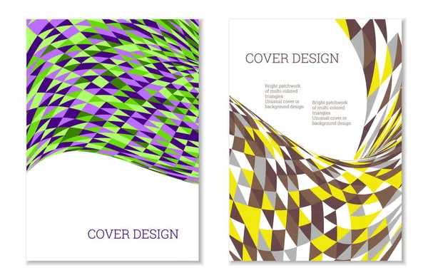 Bright Patchwork Multicolored Triangles Develops Wind Bright Unusual Cover Background — Stock Vector