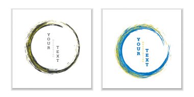 Zen mürekkep çemberi amblemi. Hazır ol. Boya vuruşları. Çok renkli felçler. Pankart, poster, broşür, kapak, dergi tasarımı için tasarım şablonu. EPS 10