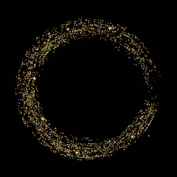 Золотий Блиск Конфетті Чорному Тлі Блискучі Частинки Розкидані Пісок Декоративний — стоковий вектор