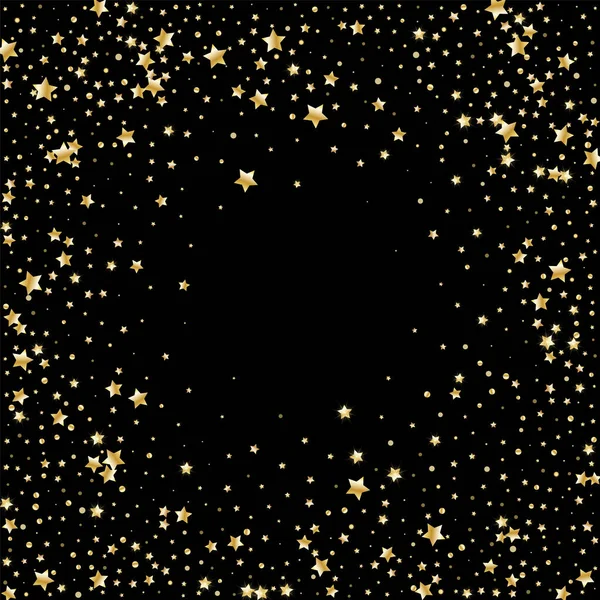 Goldglitzerndes Konfetti Auf Schwarzem Hintergrund Kleine Sterne Festlicher Luxus Hintergrund — Stockvektor