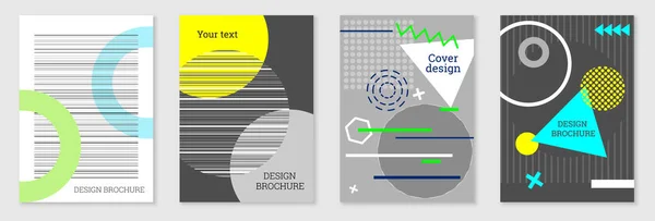 Diseño Geométrico Cubierta Set Resumen Inusual Fondo Estilo Memphis Formas — Vector de stock