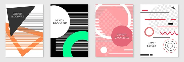 メンフィススタイルのカバーデザインのセット。幾何学的なデザイン、抽象的な背景。ファッショナブルな明るいカバー、バナー、ポスター、小冊子。創造的な色. — ストックベクタ