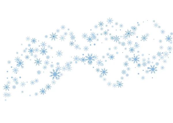 Christmas Background Blue Delicate Openwork Snowflakes Fly White Background Festive — Stock Vector