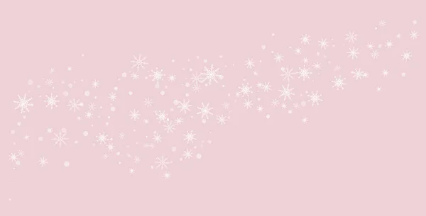 Christmas Background Pink Delicate Openwork Snowflakes Fly White Background Festive — Stock Vector