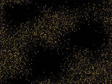 Siyah arka planda altın parıltısı konfetisi. Parlak kum tanecikleri daire şeklinde dağılmış. Dekoratif eşyalar. Tasarımınız, tebrik kartlarınız, davetiyeleriniz, vektörünüz için lüks bir arkaplan