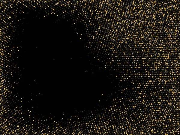 Goldener Sand Goldglitzerndes Konfetti Auf Schwarzem Hintergrund Glänzende Sandpartikel Kreis — Stockvektor