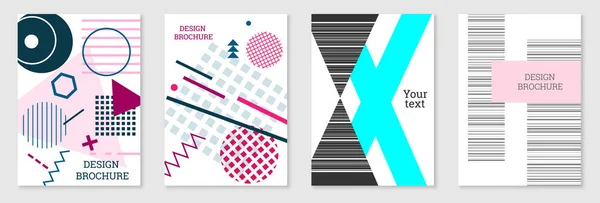 Conjunto de diseño de portada en estilo Memphis. Diseño geométrico, fondo abstracto. Cubierta brillante de moda, pancarta, póster, folleto. Colores creativos. — Vector de stock