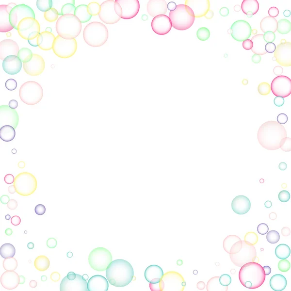 Mýdlové Bubliny Náhodně Vznášely Bílém Pozadí Vektorová Ilustrace — Stockový vektor
