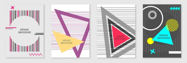 Conception Couverture Géométrique Ensemble Fond Abstrait Inhabituel Dans Style Memphis — Image vectorielle
