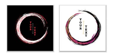 Boya vuruşları. Zen mürekkep çemberi amblemi. Mürekkep ya da boya ile çok renkli dairesel darbeler. Pankartlar, posterler, broşürler, kapaklar, dergiler için tasarım şablonu. EPS 10