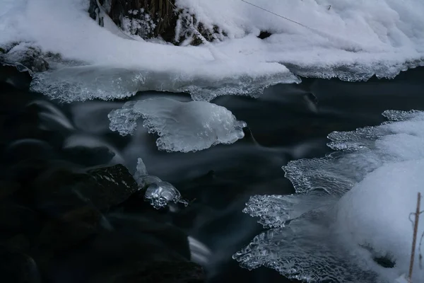 Smooth Motion Wild Water River Winter Snow Ice Rocks Stones — Stock Photo, Image