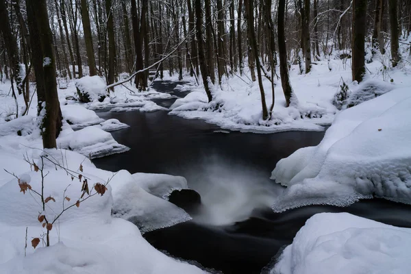 Sanfte Bewegung Des Wilden Wassers Einem Fluss Winter Mit Schnee — Stockfoto