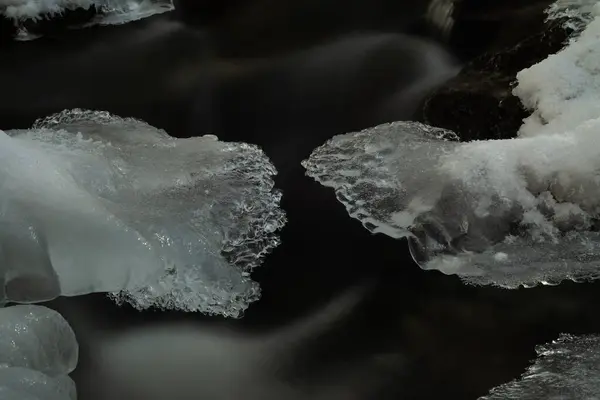 Smooth Motion Wild Water River Winter Snow Ice Rocks Stones — Stock Photo, Image