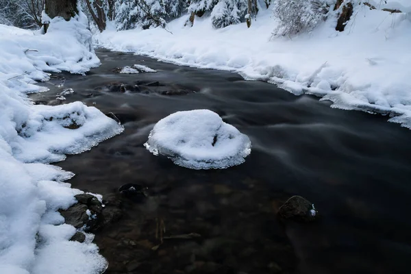 Sanfte Bewegung Des Wilden Wassers Einem Fluss Winter Mit Schnee — Stockfoto