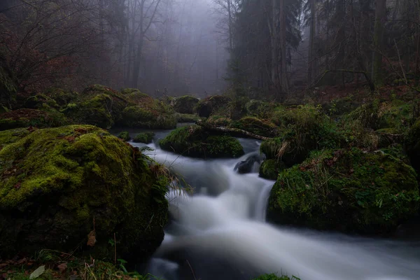 Yazın Bir Nehirde Kayalar Taşlarla Birlikte Ormanın Güzel Doğasında Yumuşak — Stok fotoğraf