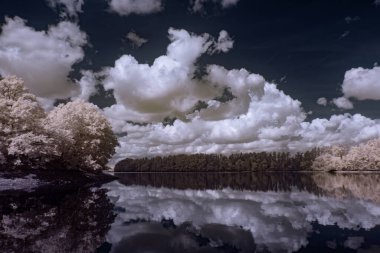 Kızılötesi fotoğrafçılık - gökyüzü altındaki bulutlu manzaranın fotoğrafı - dünyamızın kızılötesi spektrumdaki sanatı             