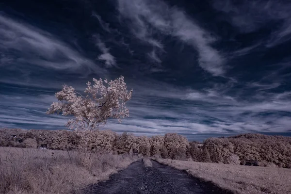 Fotografia Infravermelha Foto Paisagem Sob Céu Com Nuvens Arte Nosso — Fotografia de Stock