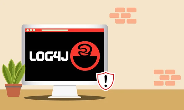 Log4JとLog4Shellの脆弱性のイラスト サイバーセキュリティと情報セキュリティのインシデントコンセプト サイバー攻撃と犯罪 — ストックベクタ