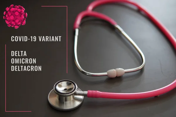 Image Pink Stethoscope Healthcare Concept Covid19 Variant Delta Omicron Deltacron — Stockfoto