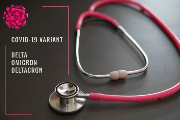 Image Pink Stethoscope Healthcare Concept Covid19 Variant Delta Omicron Deltacron — ストック写真