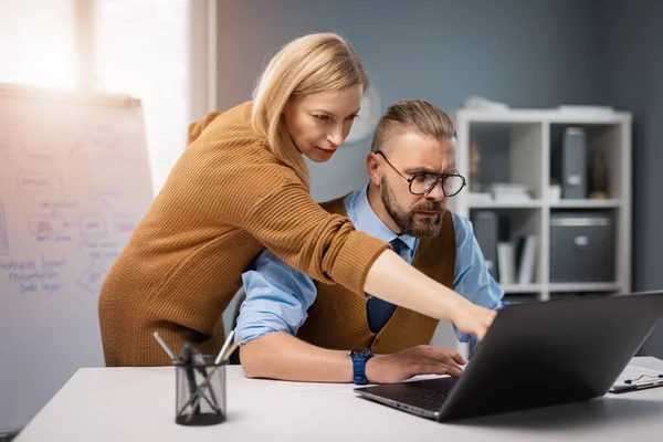 Two colleagues using laptop — Stock Photo, Image