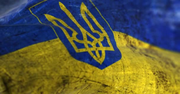 乌克兰人使用受损的旗帜在风中飘扬 抵抗与胜利的象征 与俄国侵略作斗争 — 图库视频影像