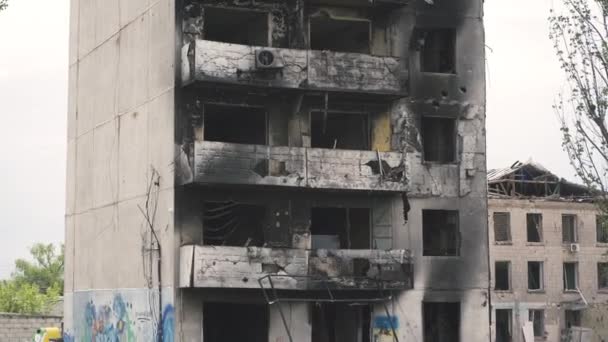 Borodyanka Ukraina 2022 Närbild Bombade Civila Kvarter Lägenhet Ryska Arméer — Stockvideo