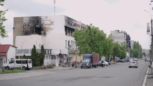 Borodyanka Ucrânia 2022 Rua Cidade Irpin Depois Agitação Ocupação Militares — Vídeo de Stock