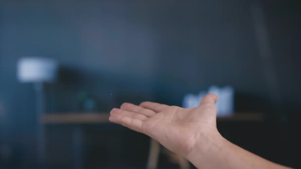 Apeared Hand Toont Beursgrafiek Geanimeerd Als Hologram Kandelaars Grafiek Futuristische — Stockvideo