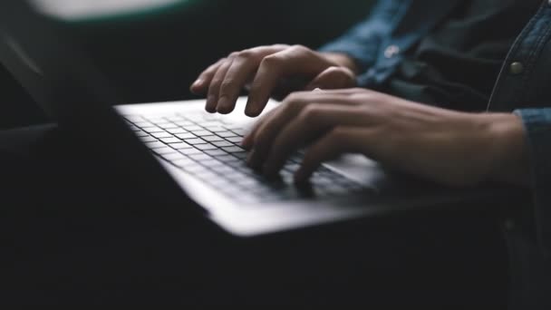 Close Man Hands Typing Laptop Keyboard Code Writing — Stock Video