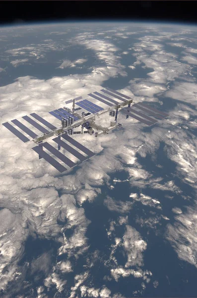 Illustrazione Raffigurante Stazione Spaziale Internazionale Con Pianeta Terra Sullo Sfondo — Foto Stock