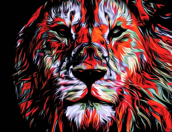 Colorful Illustration Wild Lion Head Long Hair Darkness Background Wallpaper — Stock Photo, Image