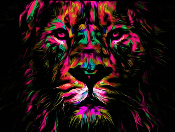 Colorful Illustration Wild Lion Head Long Hair Darkness Background Wallpaper — Stock Photo, Image