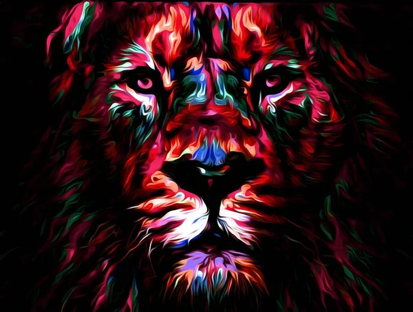 Colorful Illustration Wild Lion Head Long Hair Darkness Background Wallpaper — Stock Photo, Image