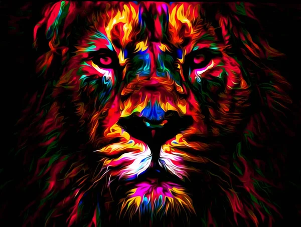 Kolorowe Ilustracja Dzikiej Głowy Lwa Długimi Włosami Ciemności Tło Tapety — Zdjęcie stockowe