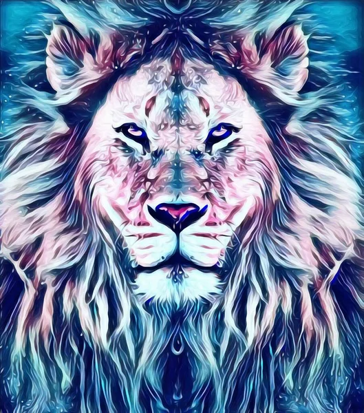 Красочная Иллюстрация Головы Дикого Льва Длинными Волосами Темноте Обои Заднем — стоковое фото