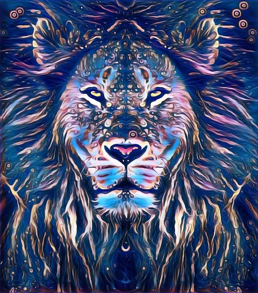 黑暗中一头长着长发的野生狮头的彩色插图 背景墙纸图像 狮子墙纸的数字图像 — 图库照片