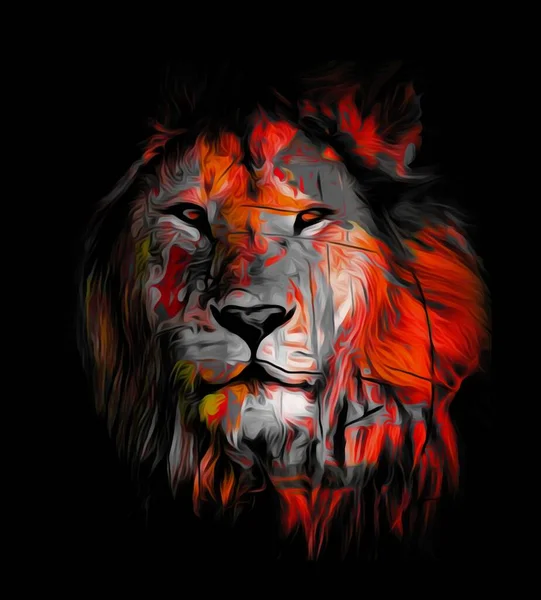 Colorful Illustration Wild Lion Head Long Hair Darkness Background Wallpaper — Stock Photo, Image