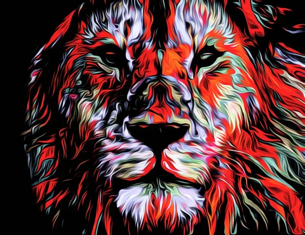 黑暗中一头长着长发的野生狮头的彩色插图 背景墙纸图像 狮子墙纸的数字图像 — 图库照片#