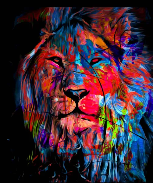 Ilustração Colorida Uma Cabeça Leão Com Padrão Colorido Ilustração Papel — Fotografia de Stock