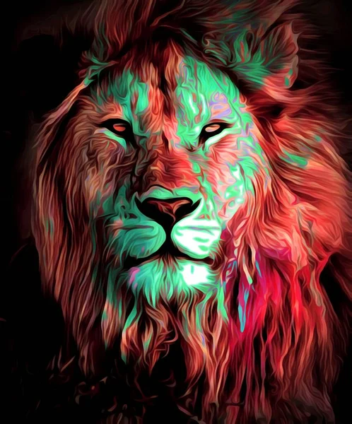 Kleurrijke Illustratie Van Een Leeuwenkop Met Kleurrijk Patroon Digitale Wallpaper — Stockfoto