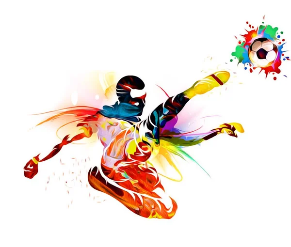 Kleurrijke Illustratie Van Een Voetballer Met Voetbal Witte Achtergrond — Stockfoto