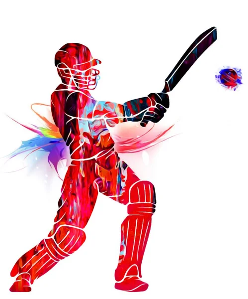 Colorida Ilustración Jugador Cricket Acción Con Bate Cricket —  Fotos de Stock