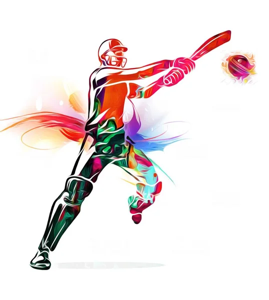 Färgstark Illustration Cricketspelare Aktion Med Cricketträ — Stockfoto