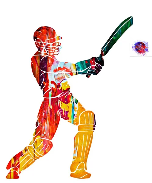 Färgglad Illustration Cricketspelare Med Bat — Stockfoto