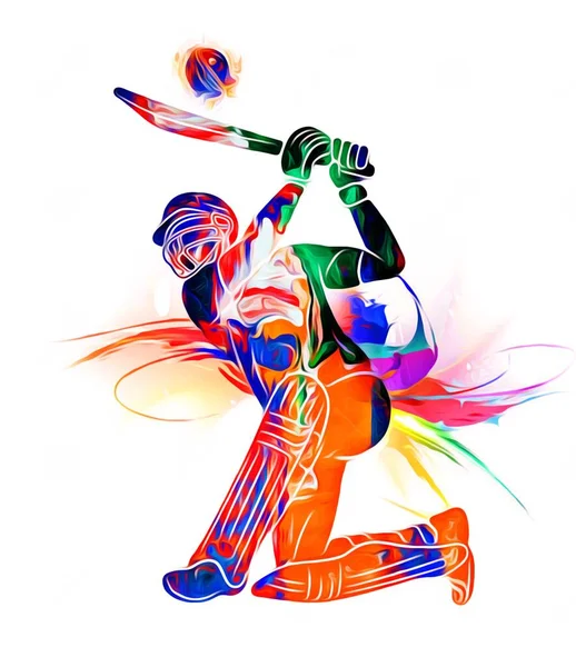 Colorida Ilustración Jugador Cricket Acción Con Bate Cricket —  Fotos de Stock