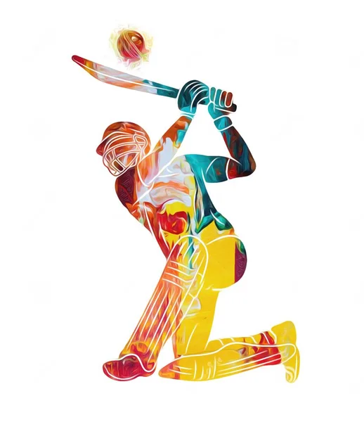 Illustration Colorée Joueur Cricket Avec Chauve Souris — Photo