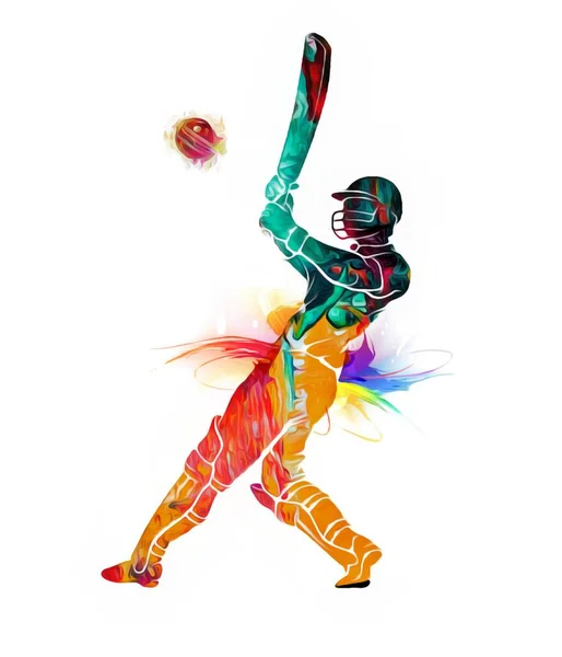 Colorida Ilustración Jugador Cricket Con Bate —  Fotos de Stock