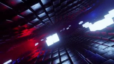 soyut kaba animasyon paralel hareket küpü sonsuz döngüye, parlayan beyaz küp kaba yapı küpleri, kırmızı ve mavi ışık döngü animasyonu boyunca yerleştirilir,